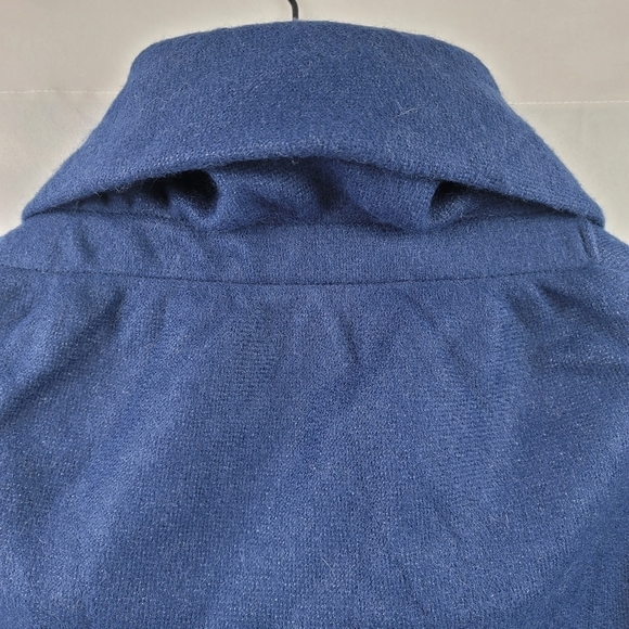 NWT Soft toggle button Blue Colorblock fringe poncho Cape I37 - Picture 5 of 7